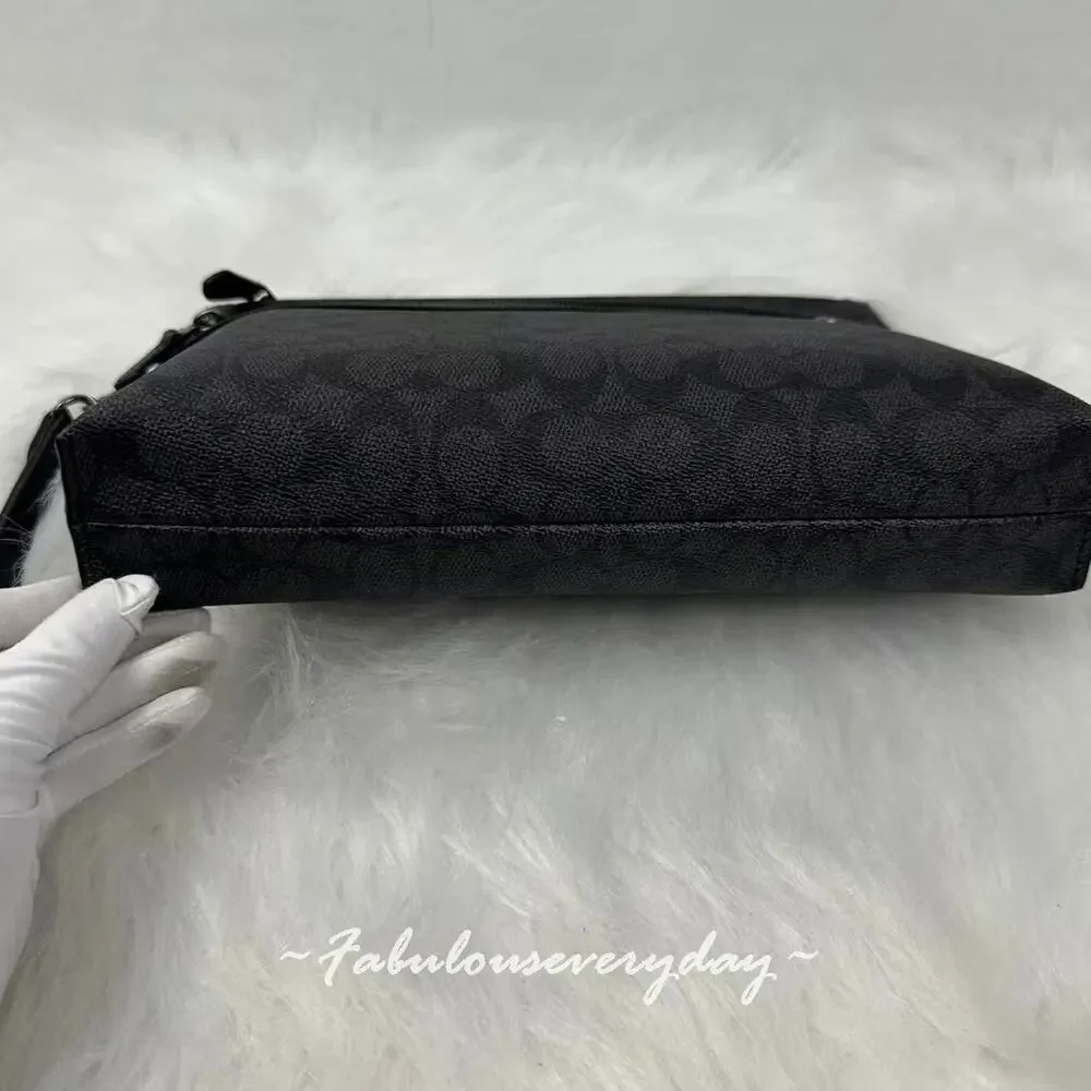 COACH Carry All Pouch In Signature Canvas CY985 Charcoal/Black $250 NWT